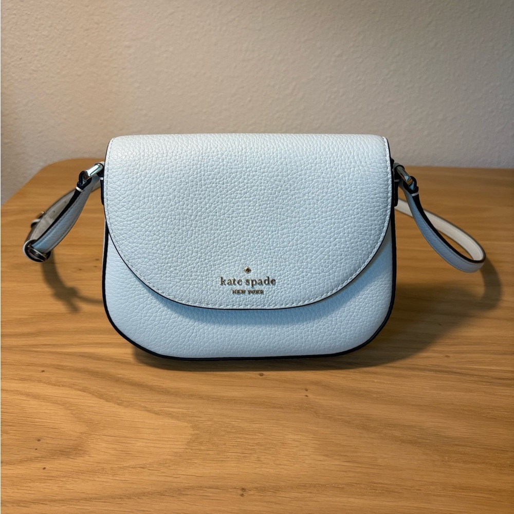 Kate Spade Leila Mini Flap Crossbody Pebble Leather Frosty Sky
